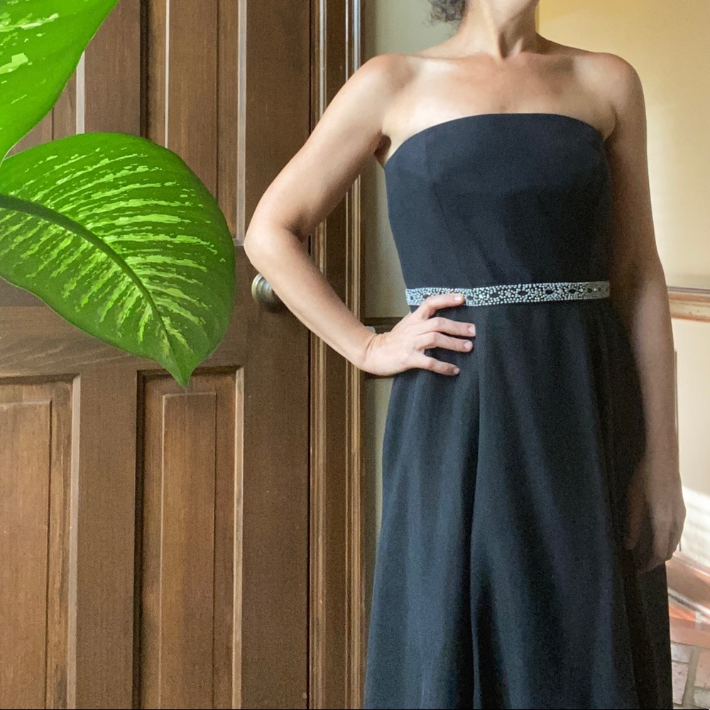 Black silk strapless dress